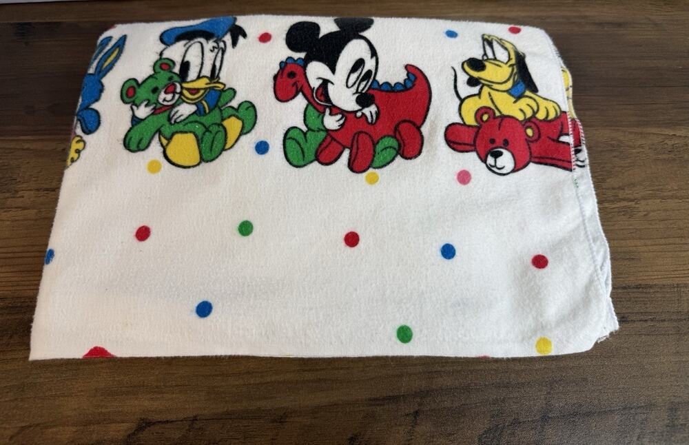 Vintage Disney Mickey, Minnie, Pluto & Donald Polka Dots Receiving Baby Blanket